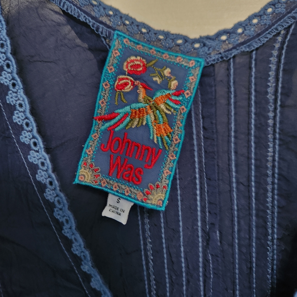 Johnny Was Blue Embroidered Midi-Dress - Picture 3 of 6